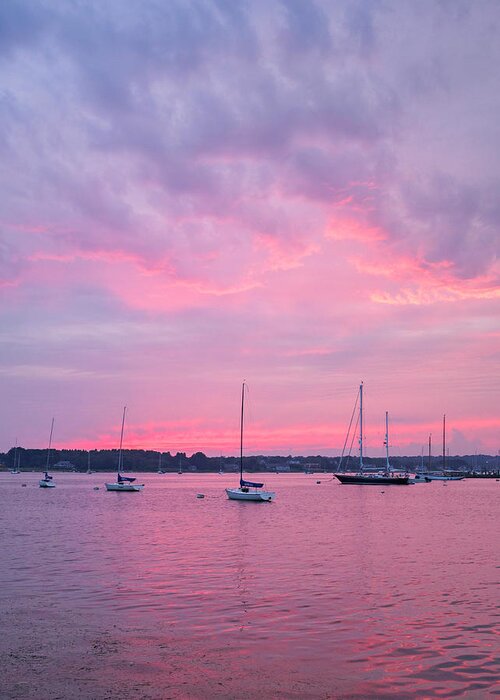 Pink Greeting Card featuring the photograph Summer Sailboats Stonington by Marianne Campolongo