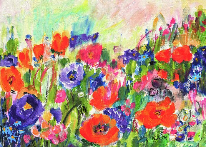 Floral Abstract Greeting Card featuring the painting Summer Wild Garden by Haleh Mahbod