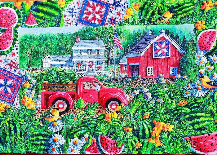 Red Truck Greeting Card featuring the painting Summertime by Diane Phalen