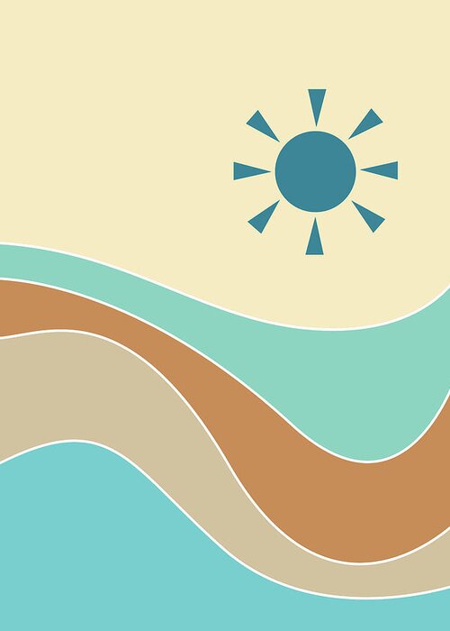 Sun And Sea Greeting Card featuring the mixed media Sun and the Sea 02 - Modern, Minimal Abstract - Nursery Decor by Studio Grafiikka