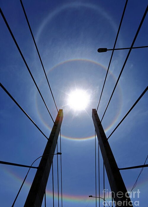 Sun Halo Greeting Card featuring the photograph Sun halos above Bridge of the Americas La Paz Bolivia by James Brunker