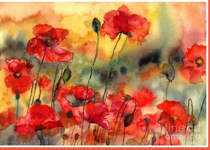Poppy Greeting Card featuring the painting Sun Kissed Poppies by Suzann Sines