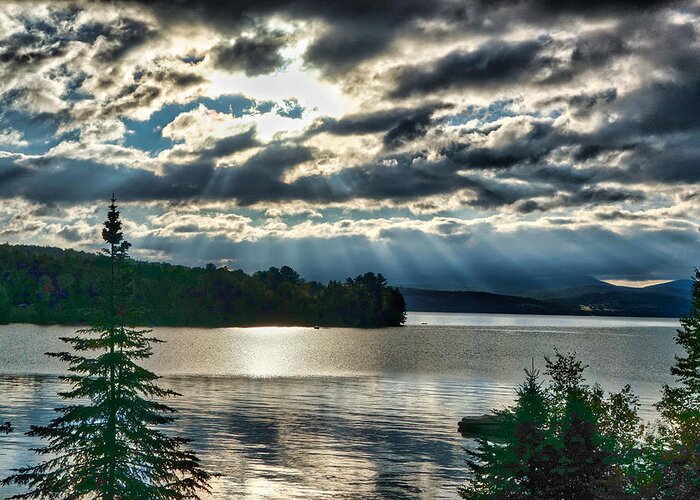 Sun Greeting Card featuring the photograph Sun Rays and Storm Clouds Over Rangeley Maine by Russel Considine