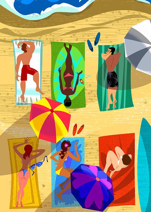 Suntan Greeting Card featuring the digital art Sunbathers by Alan Bodner