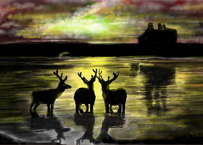 Scottish Landscape Greeting Card featuring the digital art Sundown on a Loch by Rob Hartman