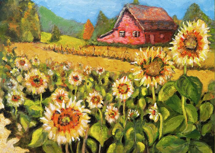 Sunflowers Greeting Card featuring the painting Sunflower Field by Mike Bergen