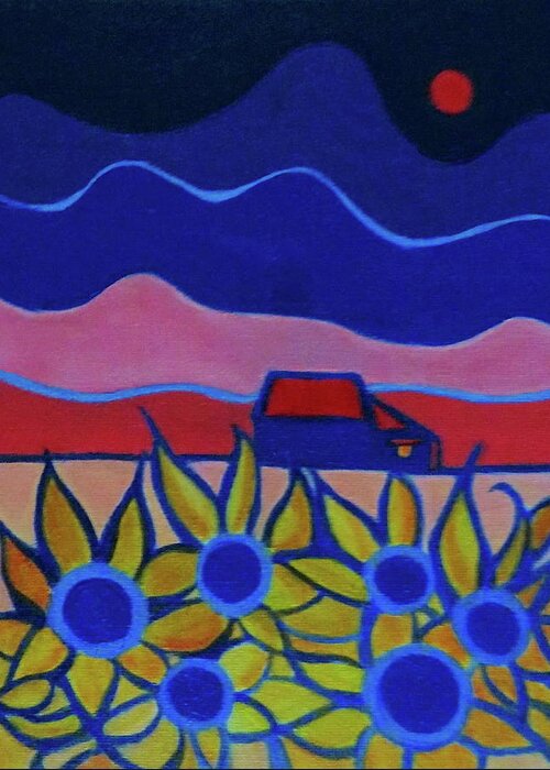 Sunflowers Greeting Card featuring the painting Sunflowers at Night by Joyce Gebauer
