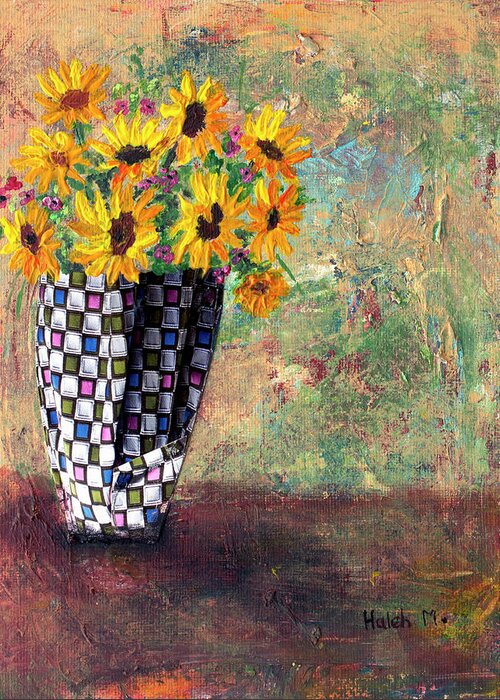 Sunflower Multimedia Greeting Card featuring the mixed media Sunflowers Warmth by Haleh Mahbod