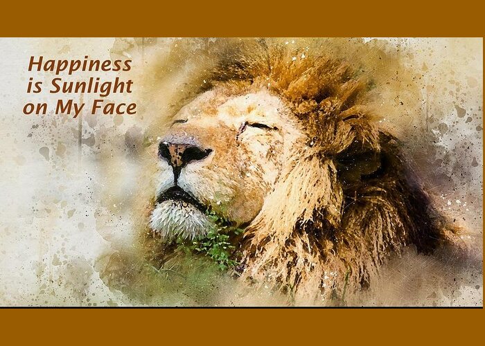 Lion Greeting Card featuring the mixed media Sunlight on My Face by Nancy Ayanna Wyatt