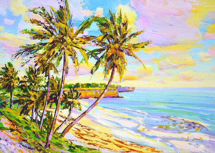 Ocean Greeting Card featuring the painting Sunny Beach. Ocean. by Iryna Kastsova