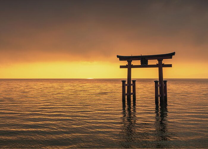 Biwa Greeting Card featuring the photograph Sunrise at Lake Biwa, Japan by Anges Van der Logt