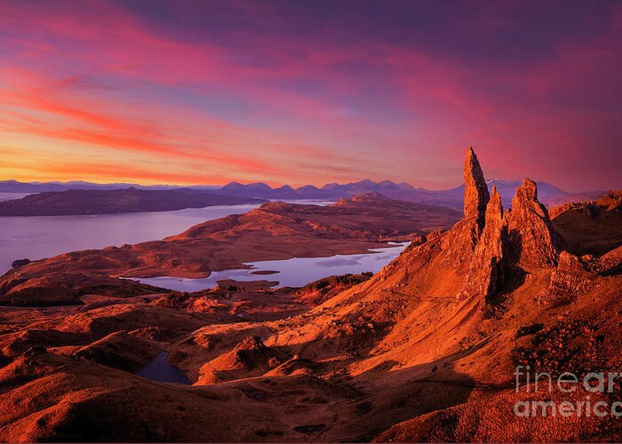 Scotland Greeting Card featuring the photograph Sunrise at the Old Man of Storr, Isle of Skye, Scottish Highlands, Scotland by Neale And Judith Clark