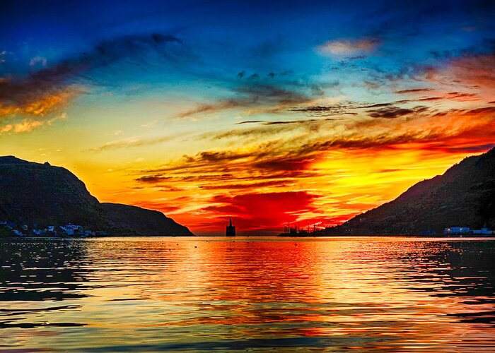 Sunrise Greeting Card featuring the photograph Sunrise colors in St.Johns Newfoundland by Tatiana Travelways
