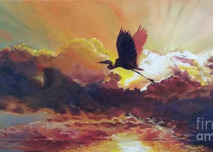 Sunrise Greeting Card featuring the painting Sunrise Flight by Merana Cadorette