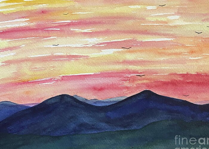 Sunrise Greeting Card featuring the painting Sunrise Mountains by Lisa Neuman