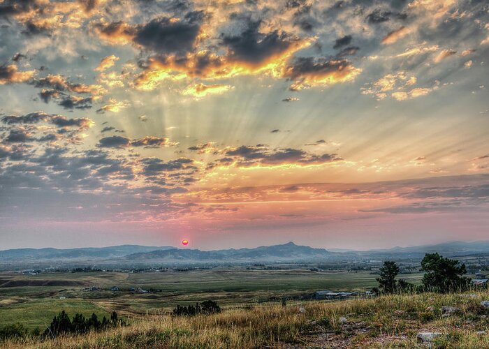 Sunrise Greeting Card featuring the photograph Sunrise over Spearfish Valley by Fiskr Larsen