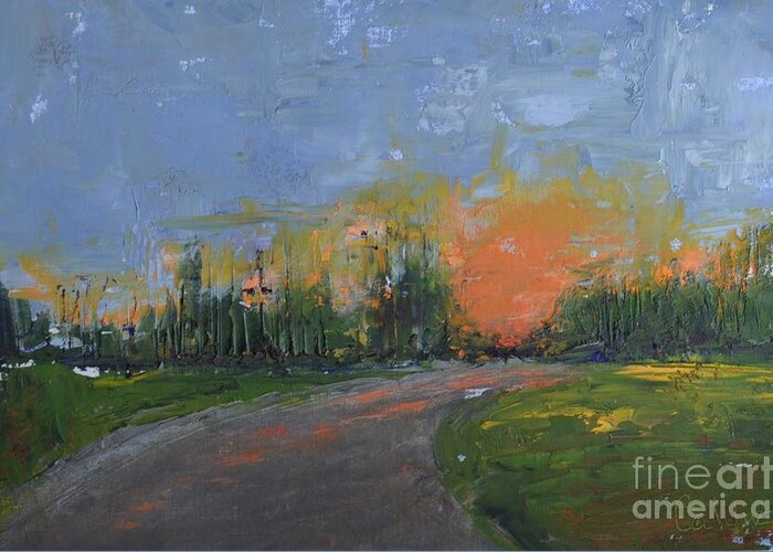Sun.country Greeting Card featuring the painting Sunset Almost Gone by Patricia Caldwell