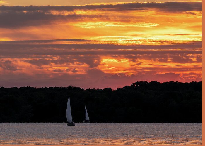 Sailboats Greeting Card featuring the photograph Sunset Alum Creek by Arthur Oleary