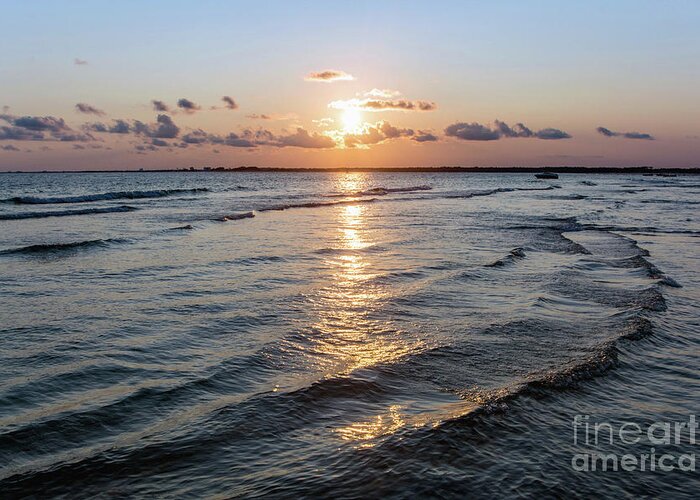 Sun Greeting Card featuring the photograph Sunset and Waves, Pensacola Pass by Beachtown Views