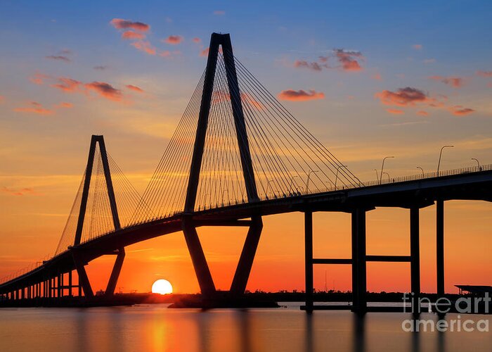 Sunset Greeting Card featuring the photograph Sunset at Ravenel Bridge in Charleston SC by Shelia Hunt