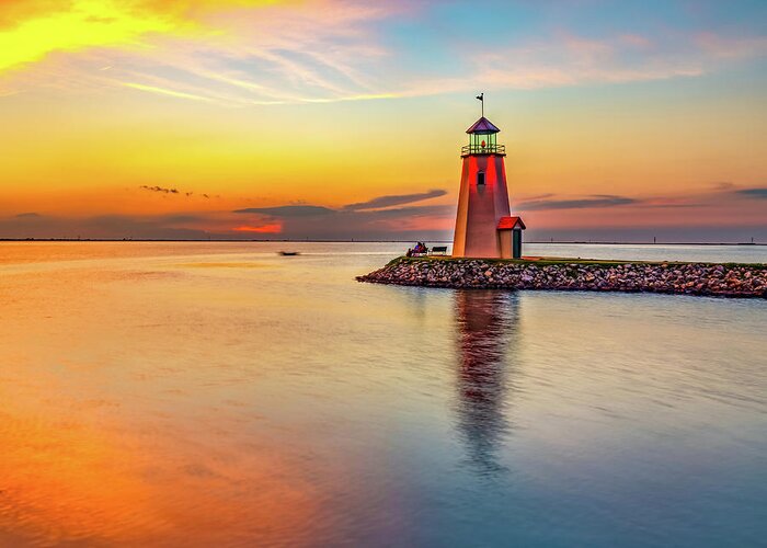 Oklahoma City Greeting Card featuring the photograph Sunset at The Lake Hefner Lighthouse - OKC East Wharf 1x1 by Gregory Ballos