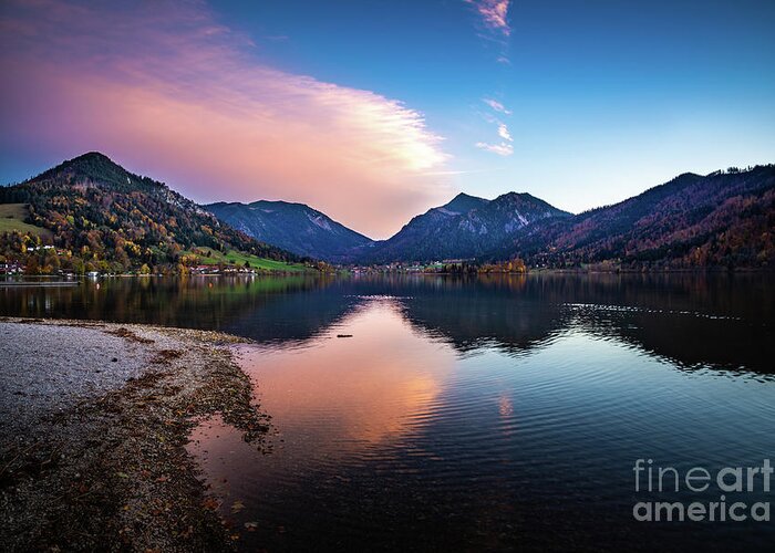 Schliersee Greeting Card featuring the photograph Sunset at the Schliersee III by Hannes Cmarits