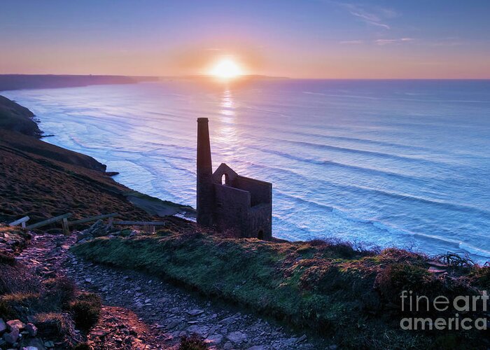 Wheal Coates Greeting Card featuring the photograph Sunset at Towanroath Engine House Wheal Coates by Terri Waters