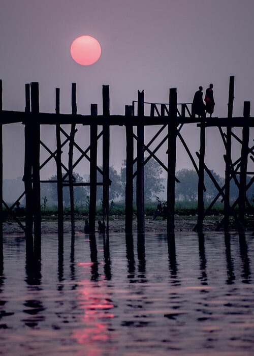 Mandalay Greeting Card featuring the photograph Sunset at U-Bein Bridge by Arj Munoz
