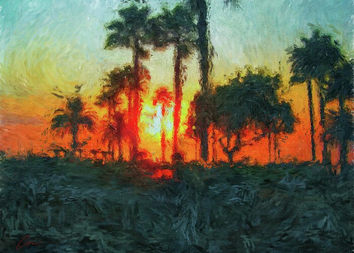 Coastal Art Greeting Card featuring the digital art Sunset at Venice Beach by Shawn Conn