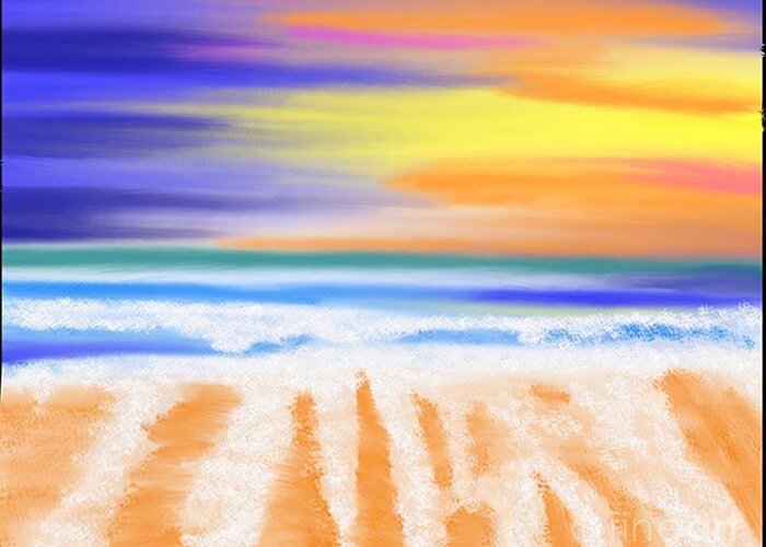 Beach Greeting Card featuring the digital art Sunset beach by Elaine Hayward