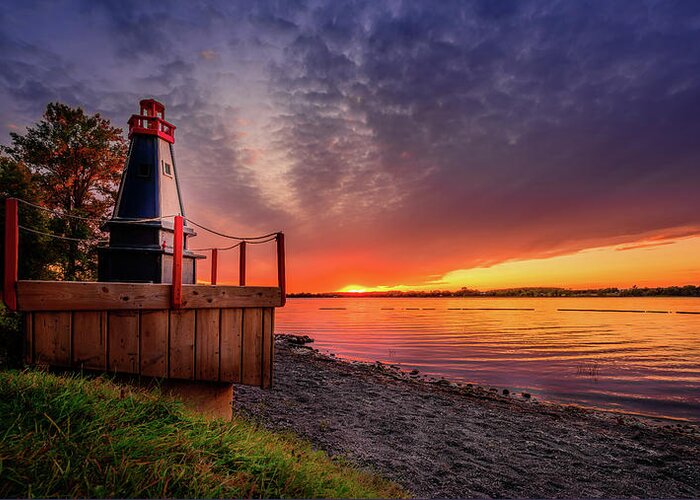 Autumn Greeting Card featuring the photograph Sunset Beach Lighthouse by Dee Potter