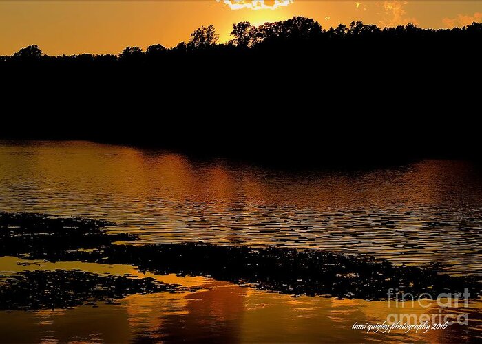 Sunset Greeting Card featuring the photograph Sunset Blazes Hopewell Lake by Tami Quigley