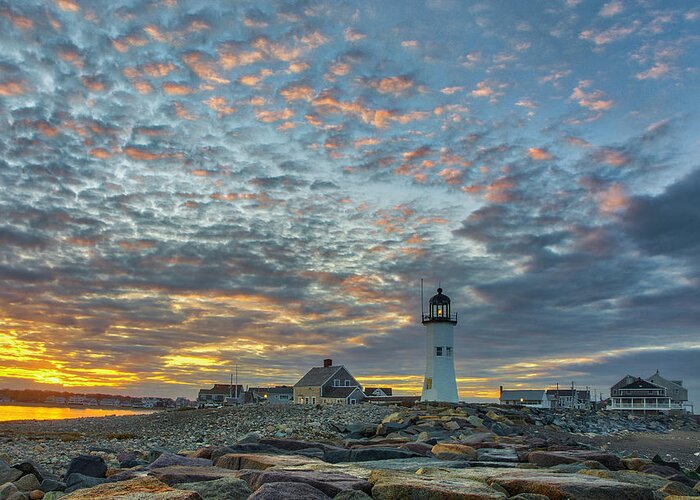 Sunset Greeting Card featuring the photograph Sunset Bliss at Scituate Lighthouse by Juergen Roth