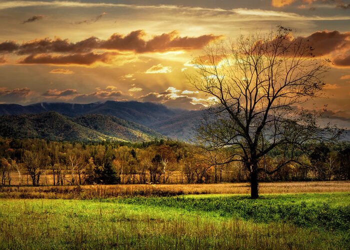 Cades Greeting Card featuring the photograph Sunset Clouds in Cades Cove by Debra and Dave Vanderlaan