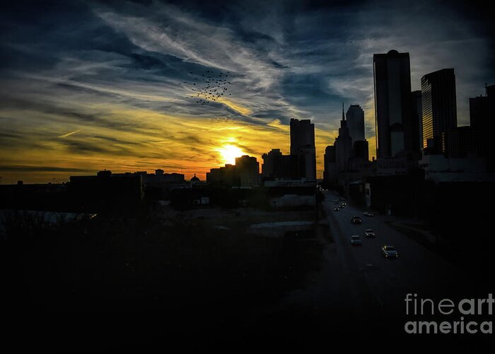 Cityscapes Greeting Card featuring the photograph Sunset Dallas Texas I45 by Diana Mary Sharpton