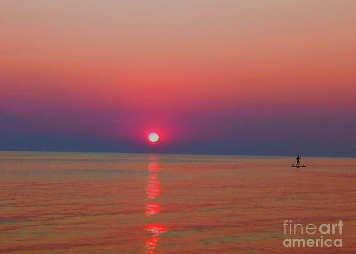 Paddle Boarding Greeting Card featuring the photograph Sunset Dreams And Paddleboarder by Leonida Arte