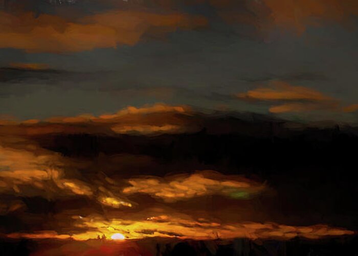 Digital Painted Sunset Greeting Card featuring the digital art Sunset impressionist painting by Cathy Anderson