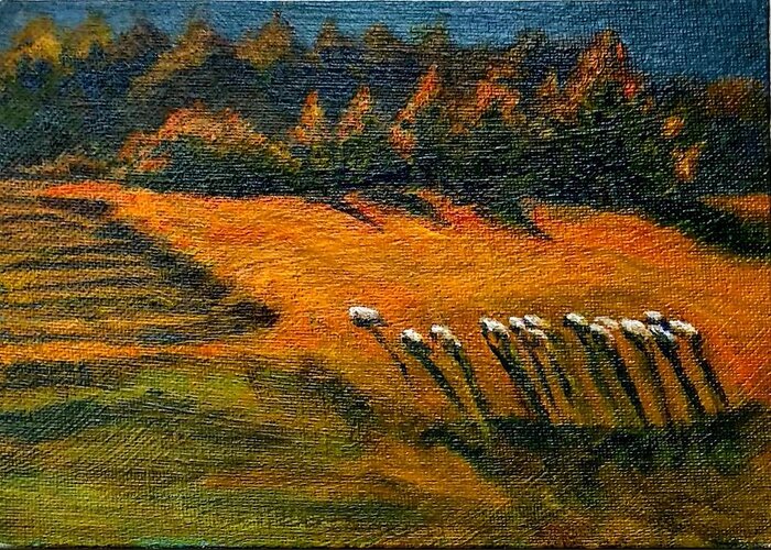 Sunset Greeting Card featuring the painting Sunset landscape by Asha Sudhaker Shenoy