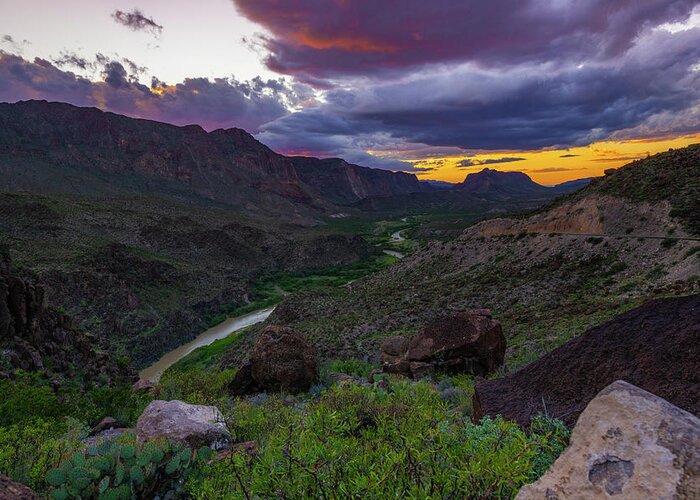 Landscape Greeting Card featuring the photograph Sunset Lights the Sky at Big Bend State Park by Erin K Images