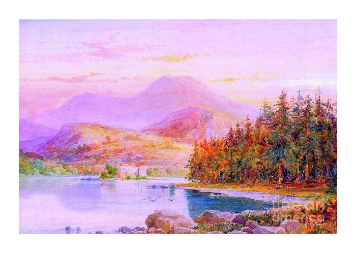 Landscape Greeting Card featuring the painting Sunset Loch Scotland by Jane Small