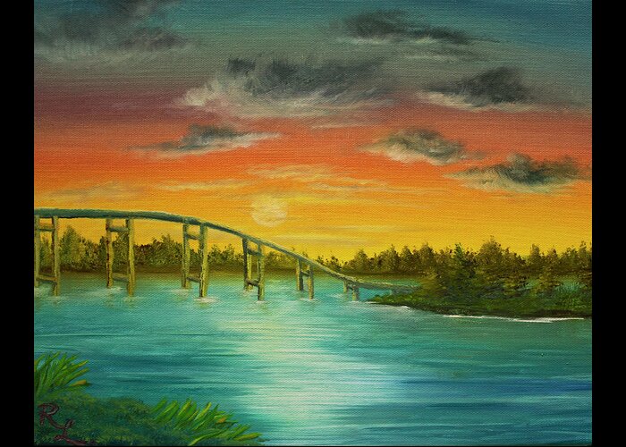 Sunset Greeting Card featuring the painting Sunset on the Lake by Renee Logan