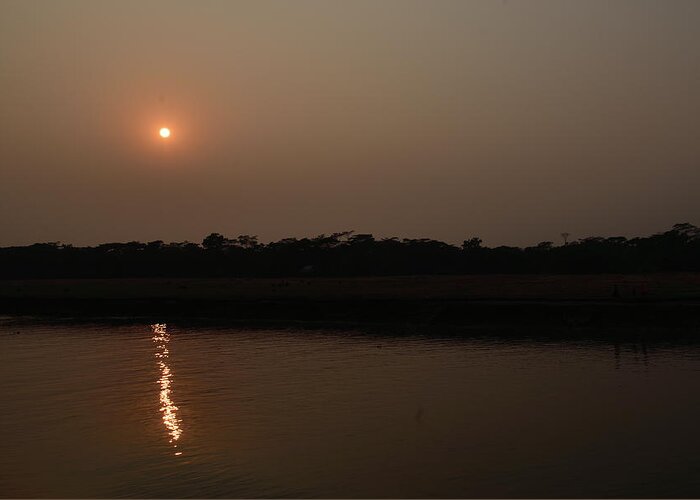 Sunset Greeting Card featuring the photograph Sunset over Meghna River - Bangladesh by Amazing Action Photo Video