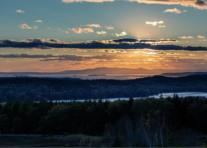 Sunset Greeting Card featuring the photograph Sunset over Penobscot Bay 1 by Craig A Walker