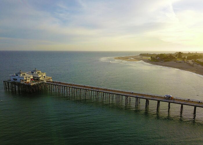 Aerial Greeting Card featuring the photograph Sunset Over The Pier by Marcus Jones