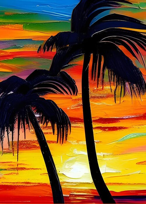 Sunset Greeting Card featuring the digital art Sunset Palms by Katrina Gunn