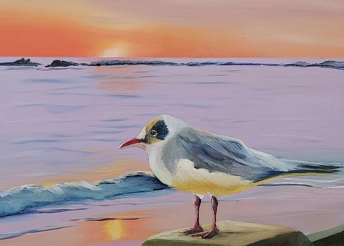 Water Bird Greeting Card featuring the painting Sunset perch by Connie Rish