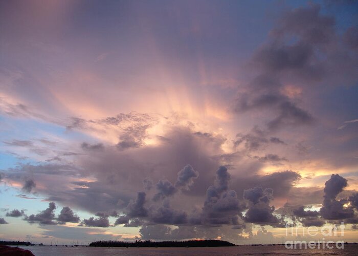 #fl #florida #keywest #evening #dusk #sunset #blueskies #clouds #cloudy #pinkclouds #sprucewoodstudios Greeting Card featuring the photograph Sunset Pink at Key West by Charles Vice