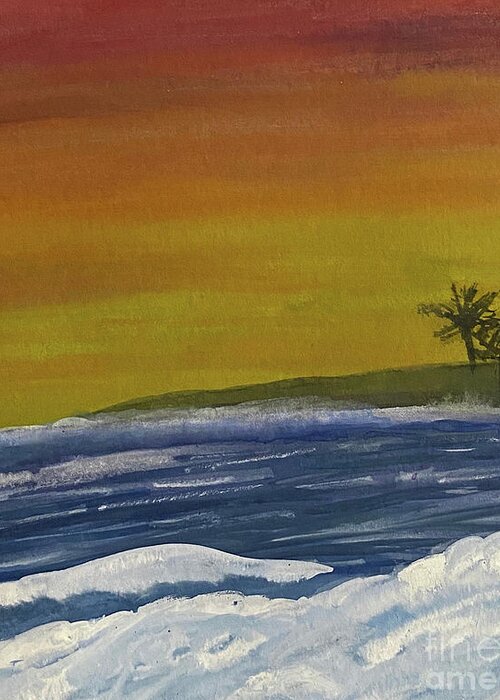 Sunset Greeting Card featuring the mixed media Sunset Waves by Lisa Neuman