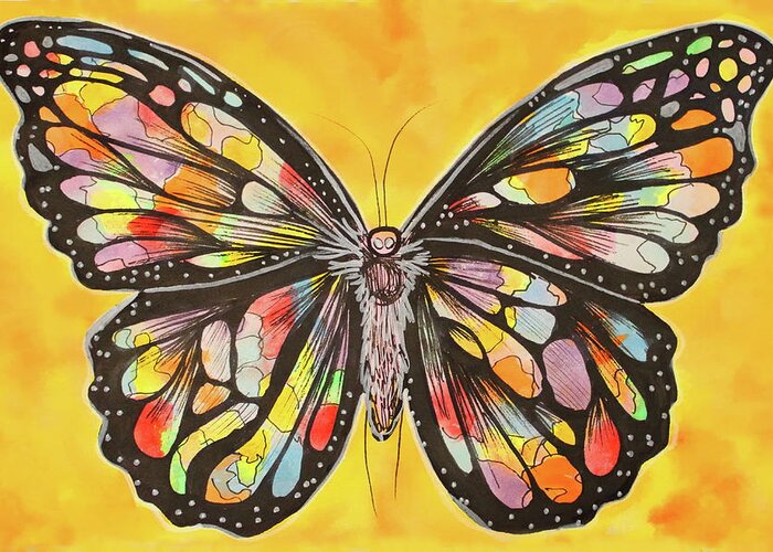 Butterfly Greeting Card featuring the painting Sunshine Flutter Suncatcher Butterfly by Kenneth Pope