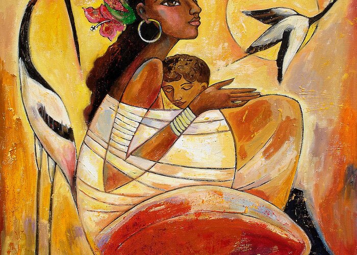 Mother And Child Greeting Card featuring the painting Sunshine Mother and Child by Shijun Munns